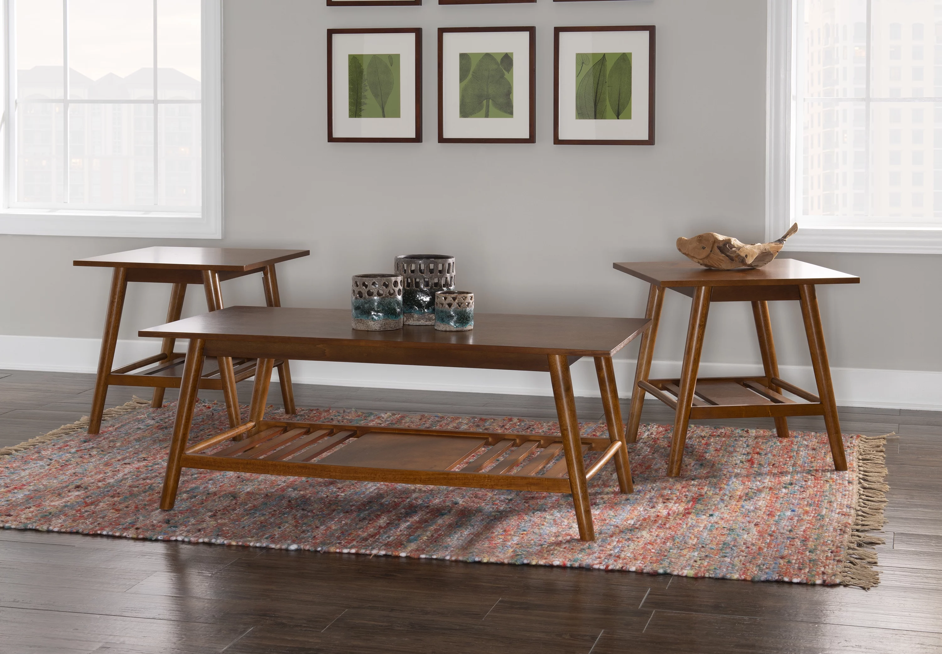 Linon Charlotte 3-Piece Coffee and End Table Set, Walnut