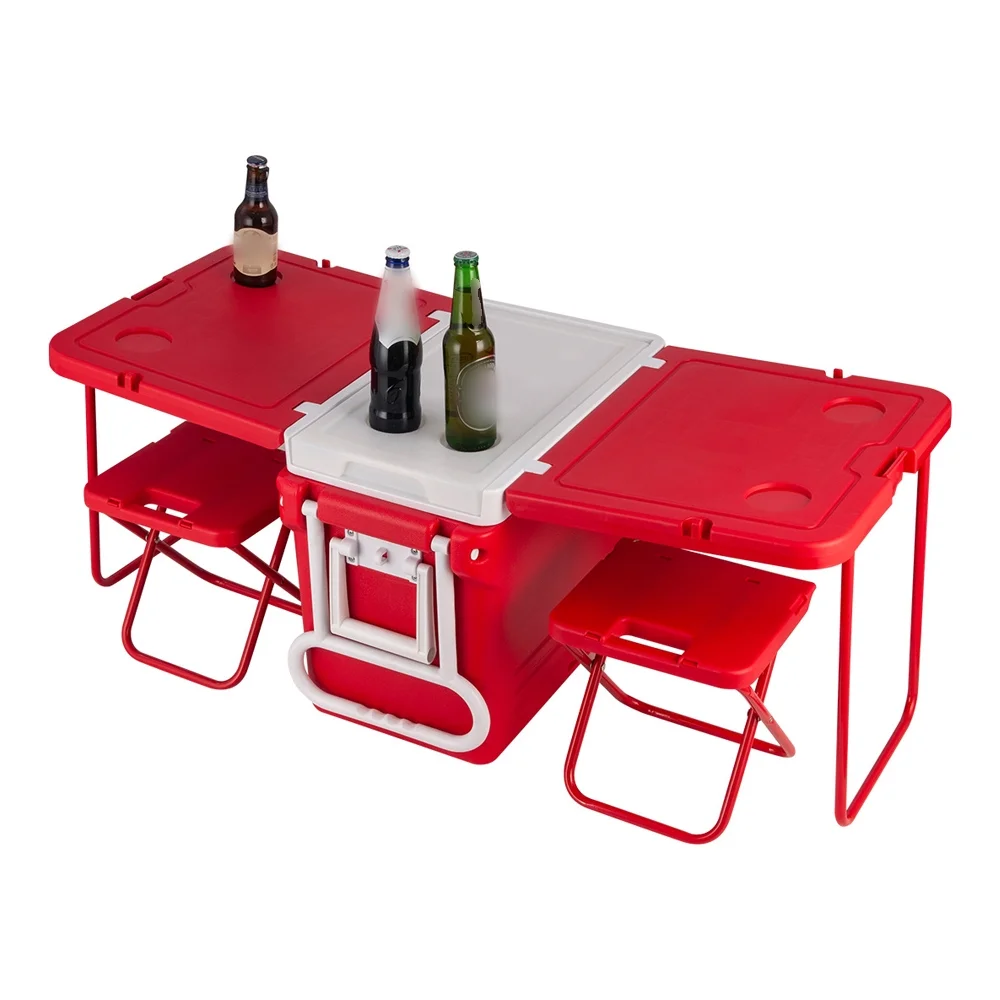 Lixada Insulated Rolling Cooler 32L with Table Chair Portable Ice Chest for Picnic Camping