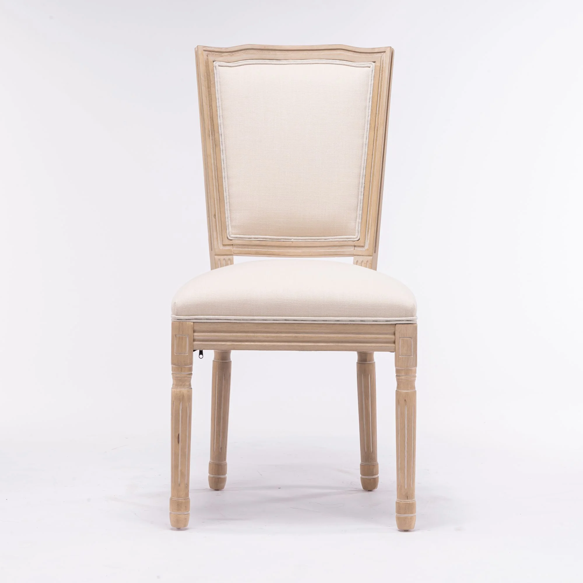 Contemporary Dining Chairs, Antique Painting Linen Fabric Side Chair, Retro Leisure Padded Ring Chair, Armless Solid Wood Upholstered Chair with Square Back, Parson Chairs(Cream,Set of 8)