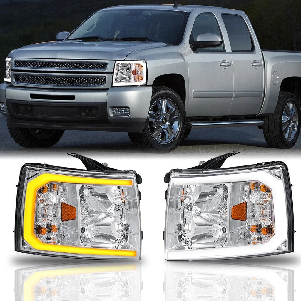Teledu Pair Headlights Sequential Signal For 2007-2013 Chevy Silverado 1500 2500/3500HD