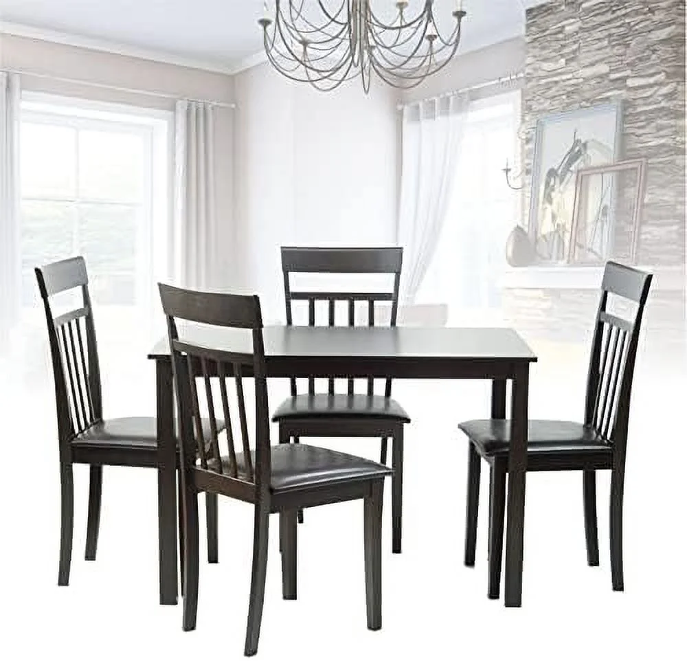 Dining Kitchen Rectangular Classic Table Solid Wooden Modern In Black Espresso Finish