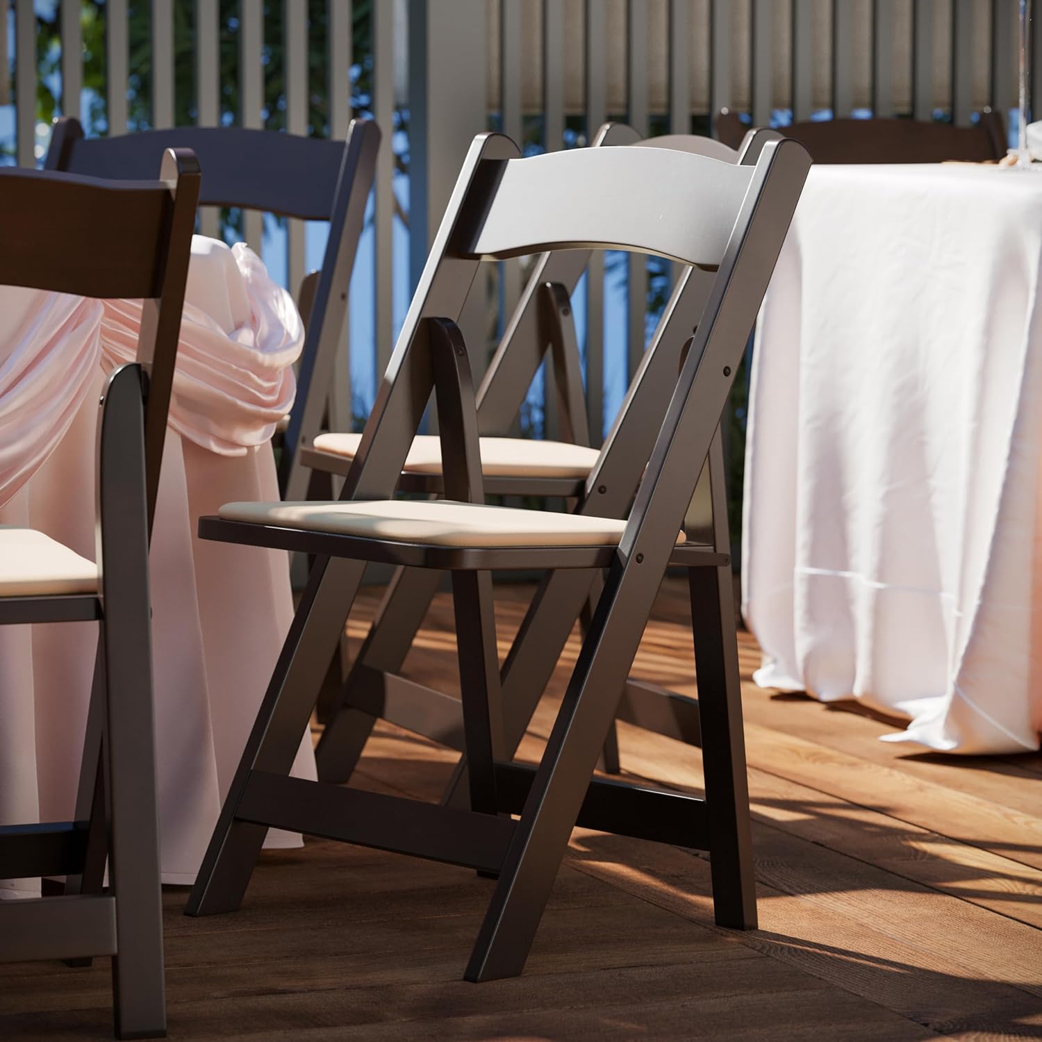 EMMA + OLIVER Chocolate Wood Folding Chair with Detachable Vinyl Padded Seat