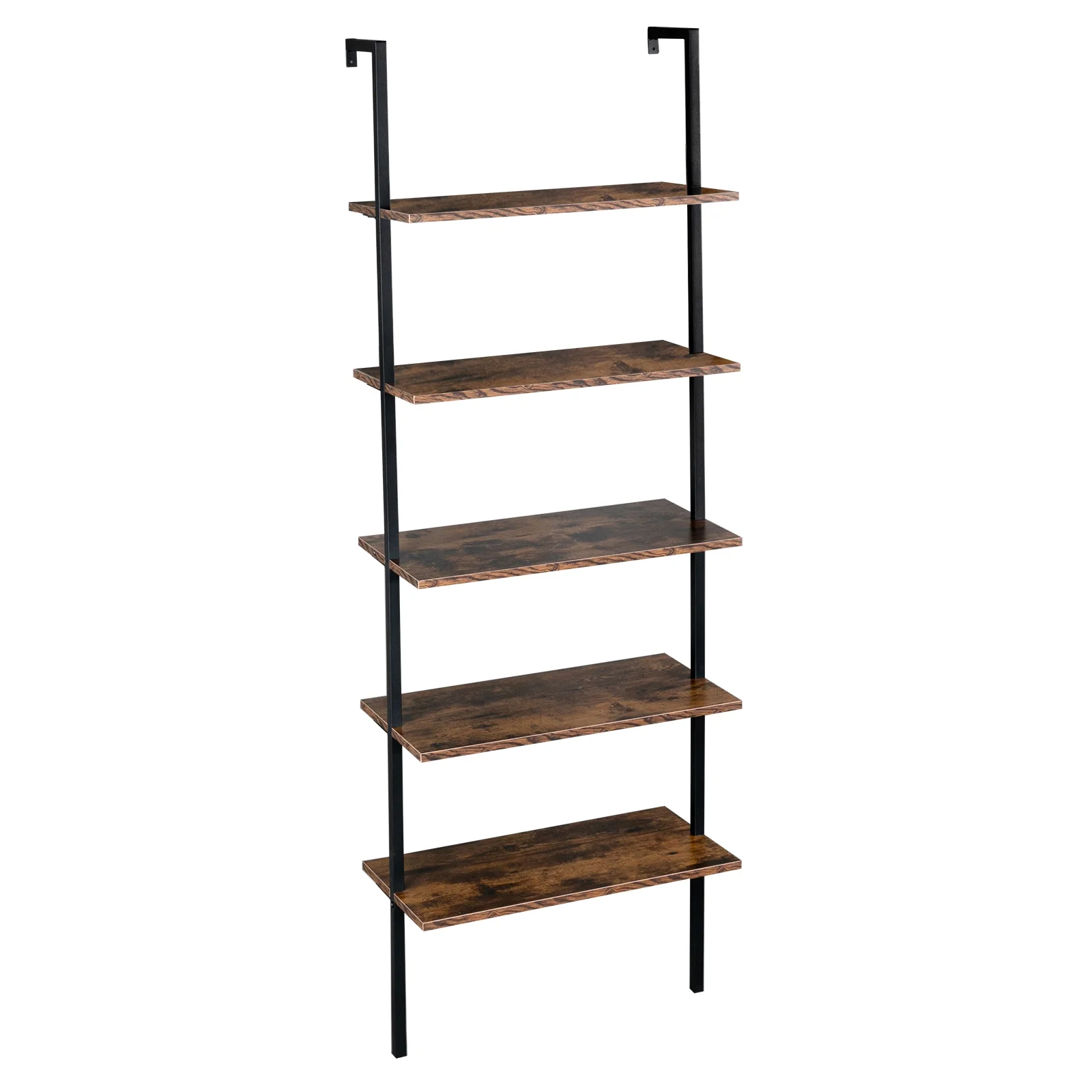 RUXAN Industrial Wall Mounted Bookcase 5-Tier Open Ladder Shelf Bookshelf with Metal Frame, 23.6