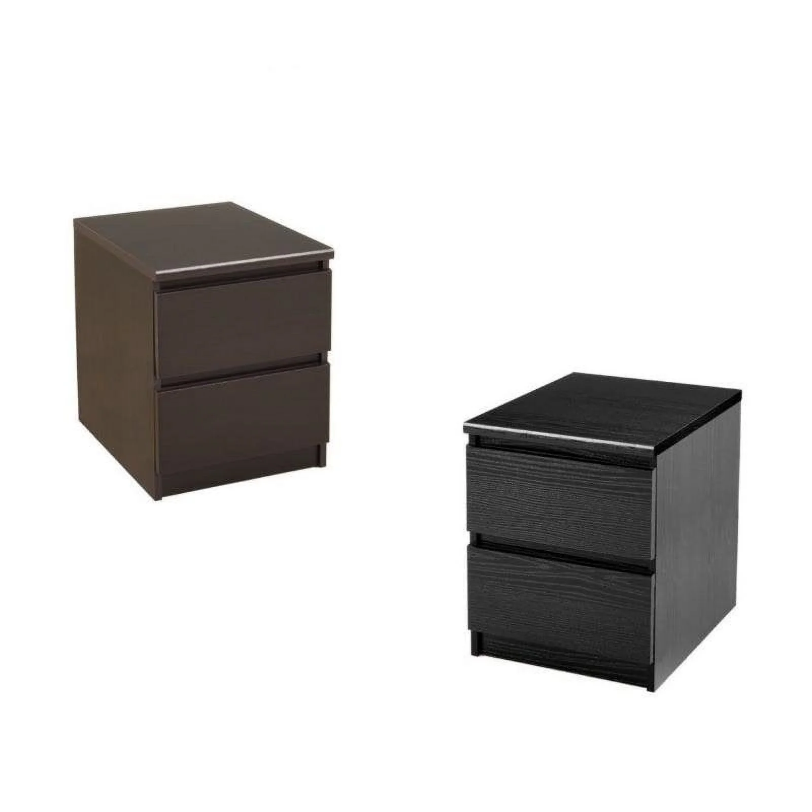 (Set of 2) 2 Drawer Nightstand in Brown and Black Woodgrain