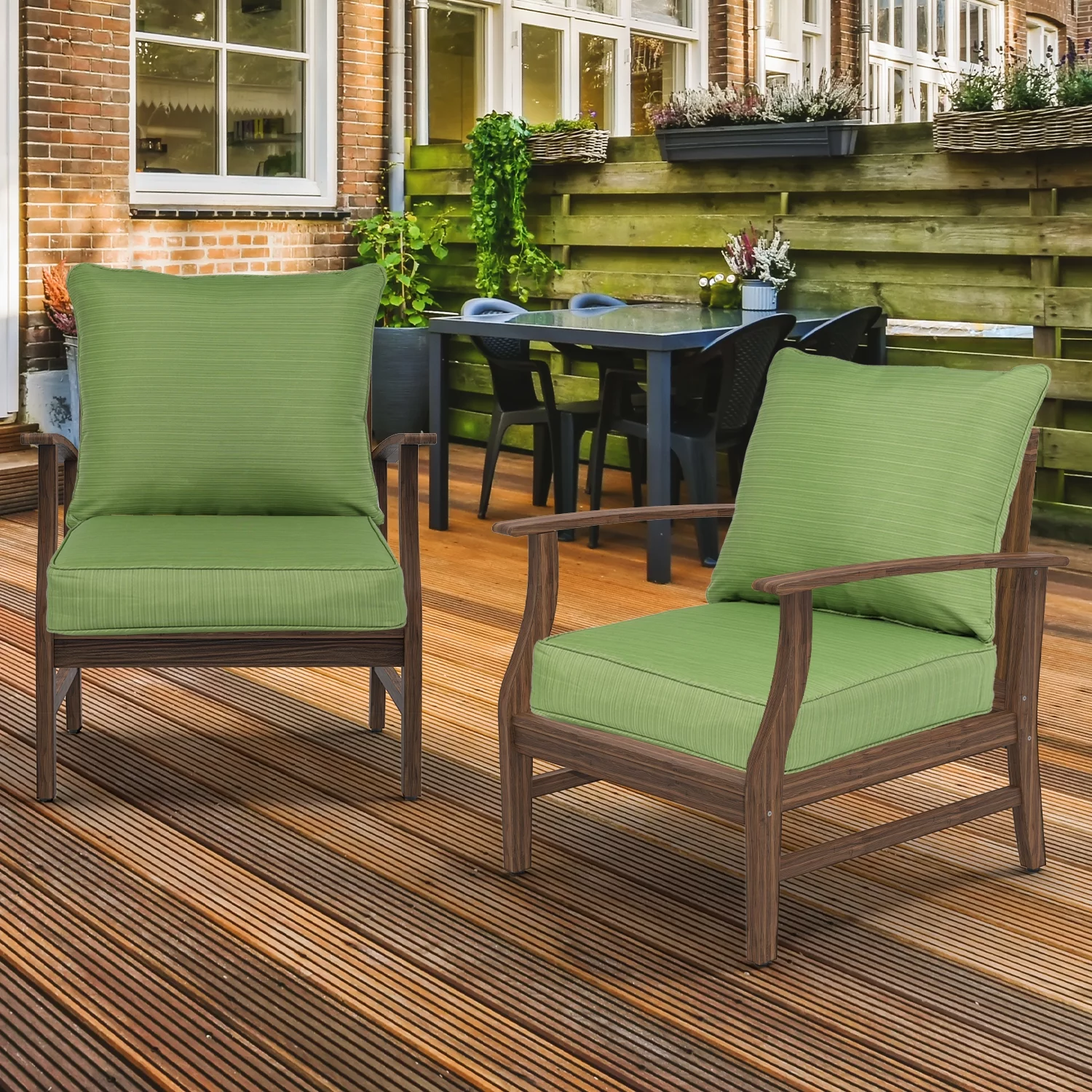 Aoodor 24'' x 23.6'' Outdoor Patio Deep Seating Cushion with Ties Sofa - Set of 2