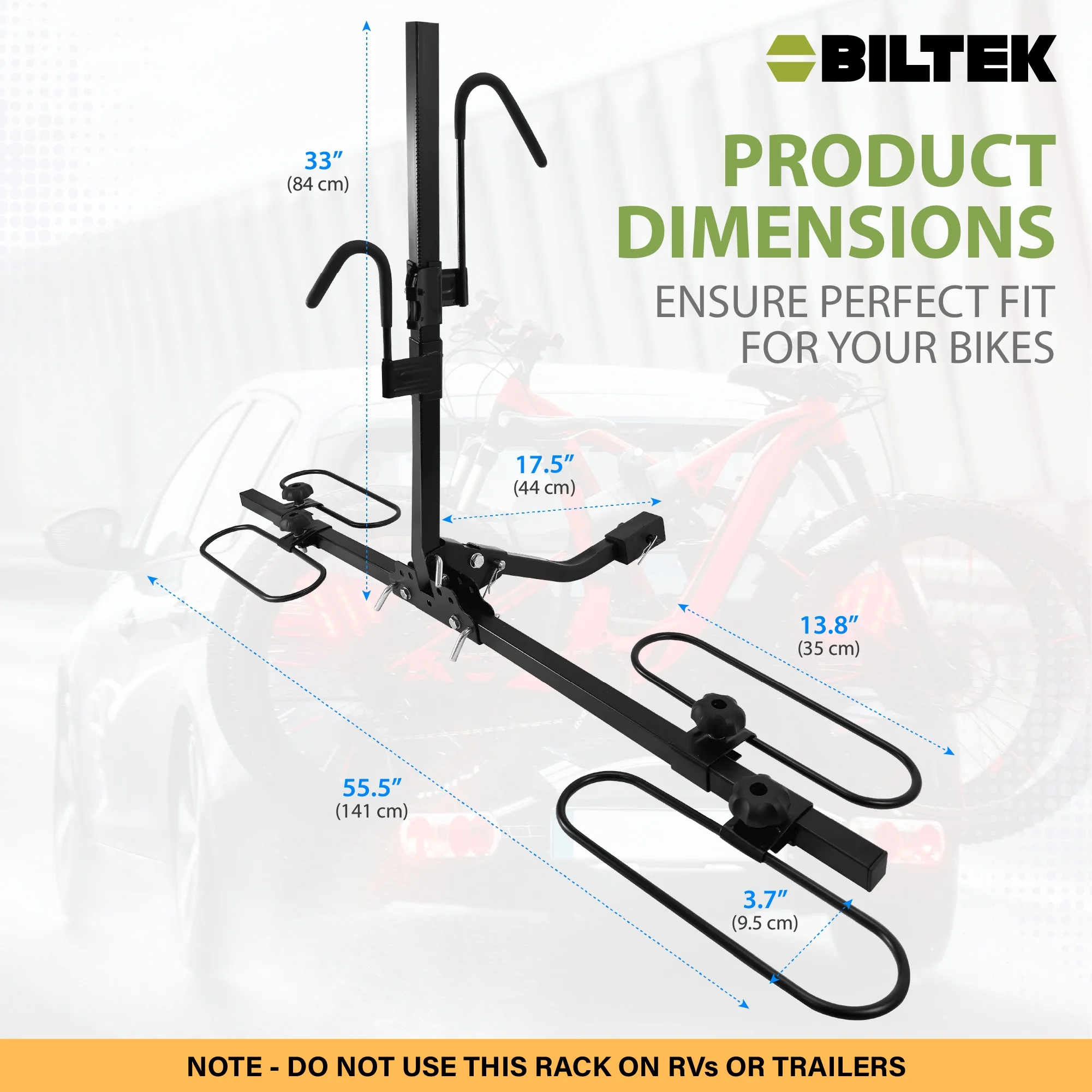Biltek Hitch Mount Bike Rack, 90 lbs (40 kg) Capacity, Car Bike Rack For 2 Bikes, Tiltable & Foldable, Fits 1.25