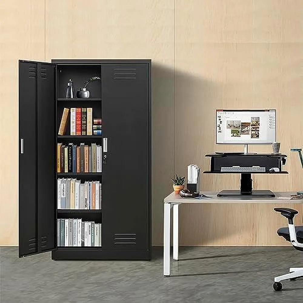 RSJIWOGZ Metal  Cabinet  Steel Lockable Garage Cabinet  with 2 Doors and 4 Adjustable Shelves. 71" Locking  Cabinet for Home  Office  Garage  Gym  School