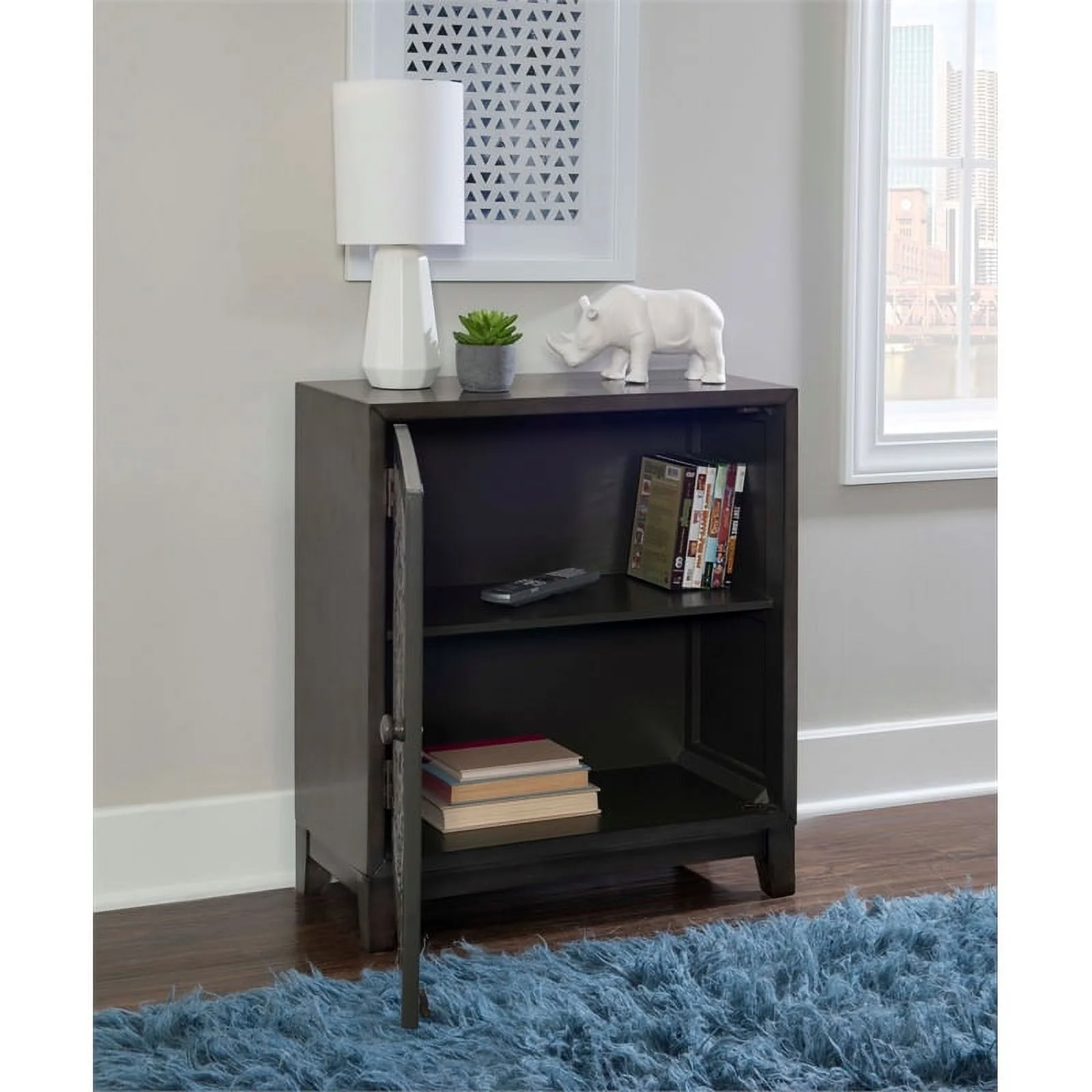 Pemberly Row Transitional Veneer Wood Accent Cabinet in Dark Gray