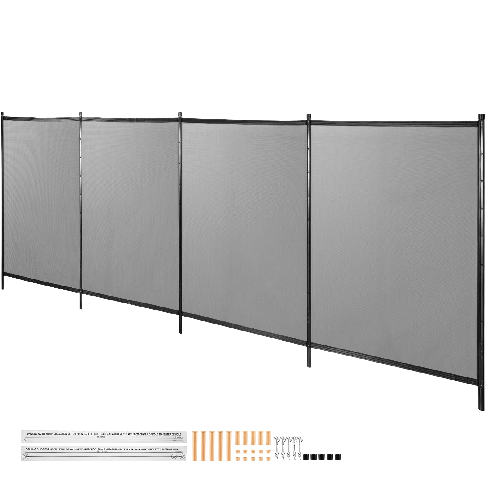 SKYSHALO Pool Fencing Mesh, 4 x 12 ft Swimming Pool Fence, 1000D PVC Fabric Removable Pool Fence with Aluminum Poles and Foot Tubes, Breathable Pool Fences for Inground Pools for Security and Privacy