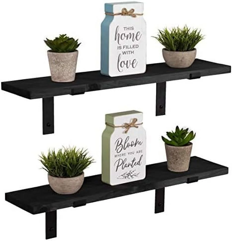 ZWBDJYC Rustic Wood Floating Shelves Wall Mounted   with L Brackets  Handmade|  (Special Walnut  24" x 5.5")