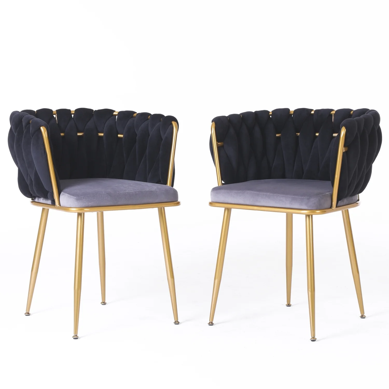 Living Room Chairs Velvet Makeup Vanity Chair with Back Arm Modern Bedroom Accent Chair Elegant Comfy Single upholstered Chair with Gold Metal Legs (black 2 set)