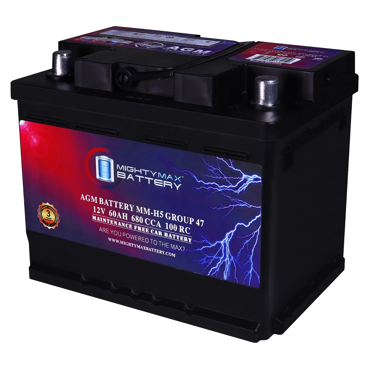 MM-H5 Group 47 12V 60AH 100RC 680CCA Replacement Battery Compatible with ACDelco 47 AGM