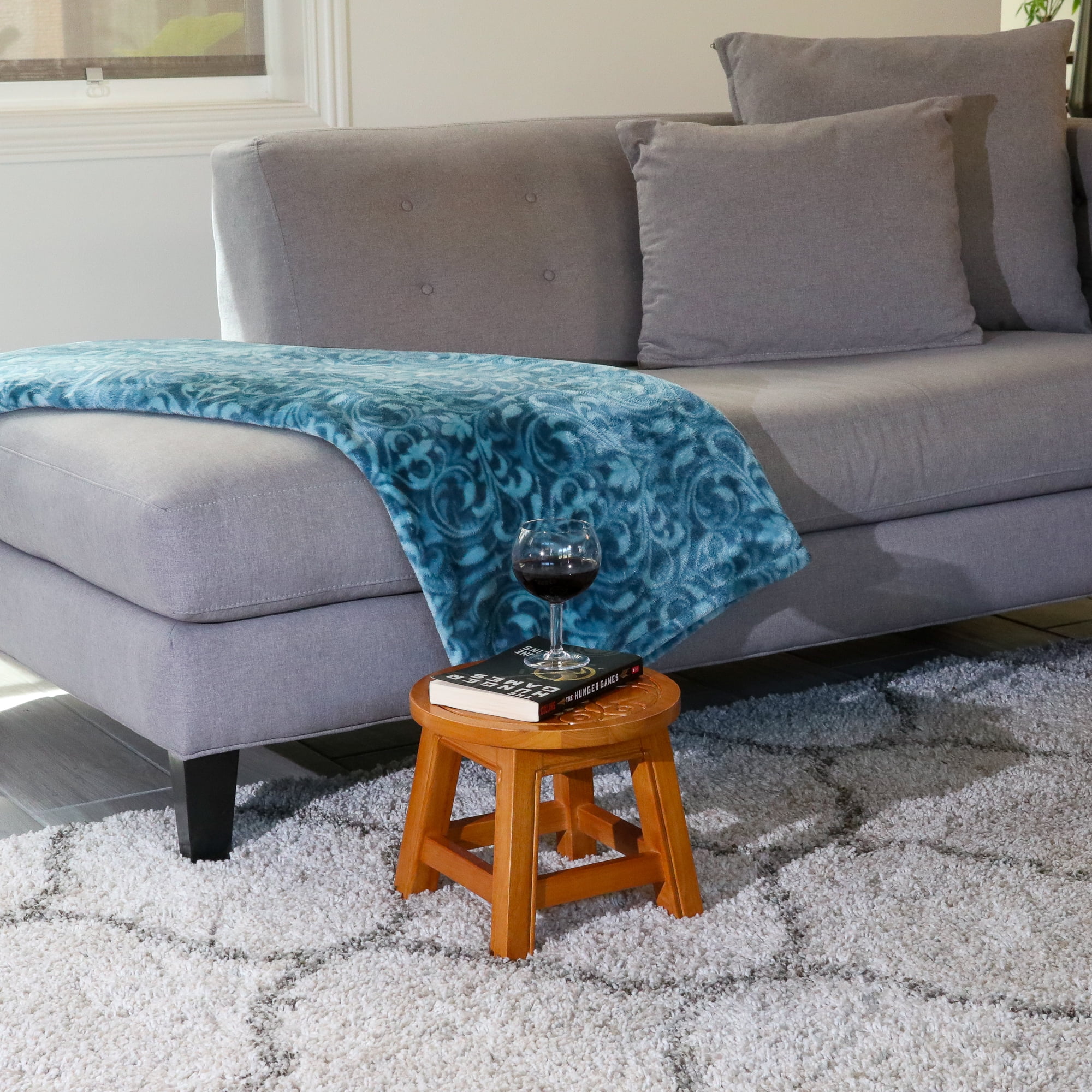 Homiyad Carved Wooden Step Stool, Butterflies, Natural