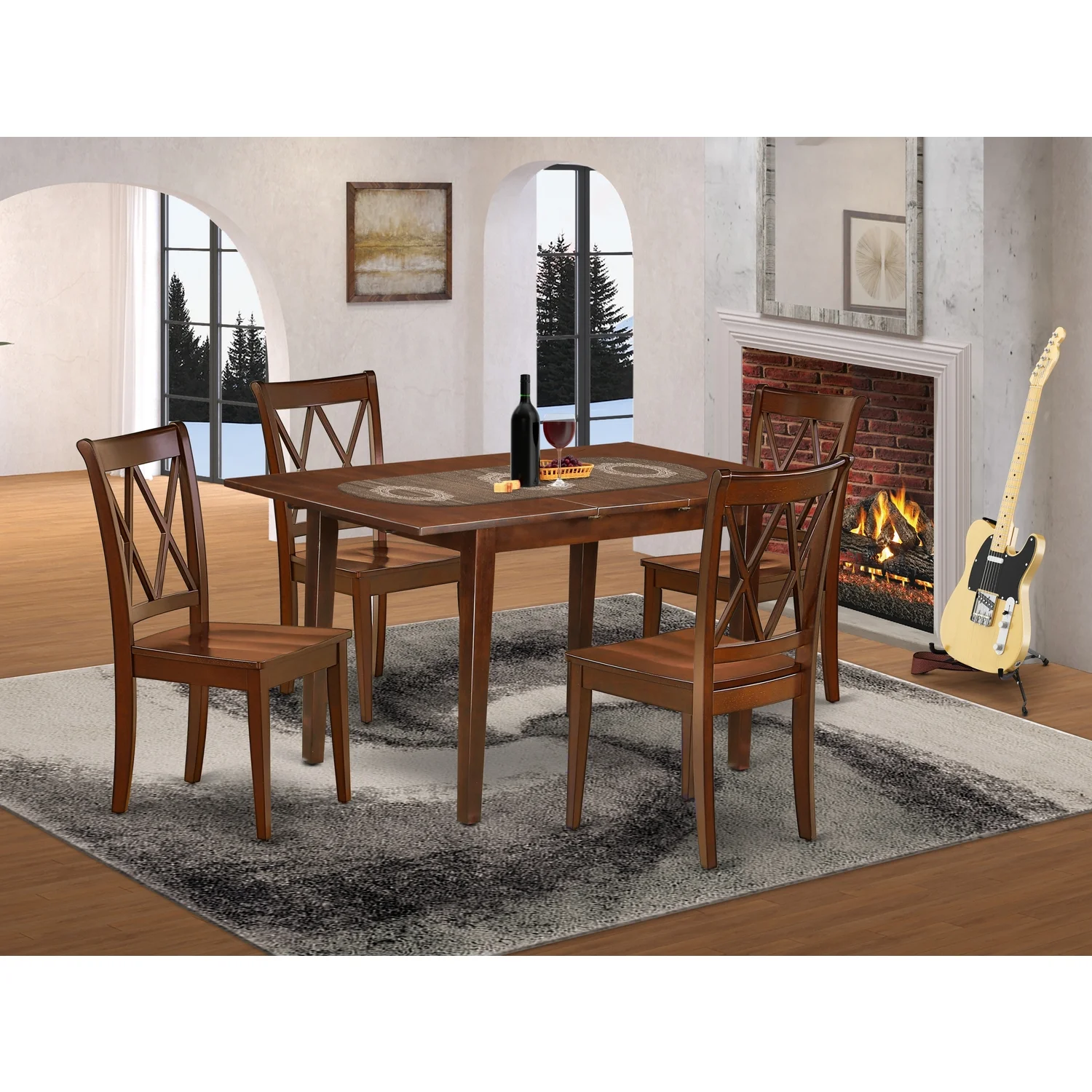 East West Furniture Norfolk 5-piece Wood Dining Room Set in Mahogany