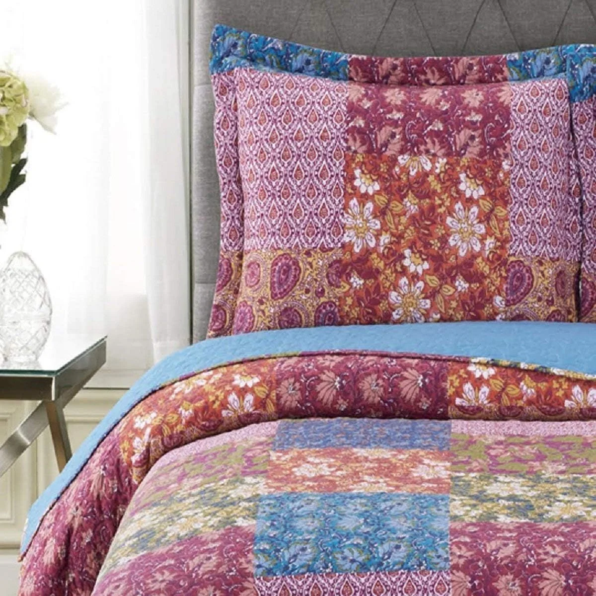 Kenzy Microfiber XL Quilt Sets- 2 Piece Oversized Reversible Printed Coverlets