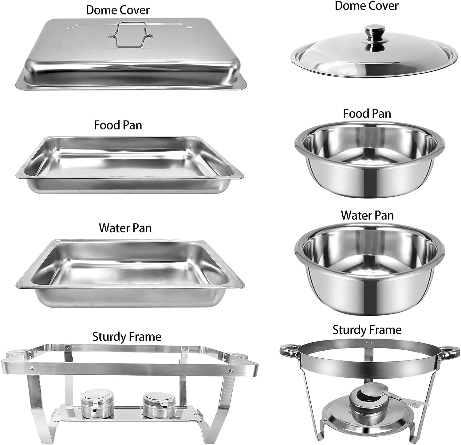 JSTUOKE Chafing Dish Buffet Set,2 Rectangular Chafers 9L + 2 Round Chafing Dish 3.5L
