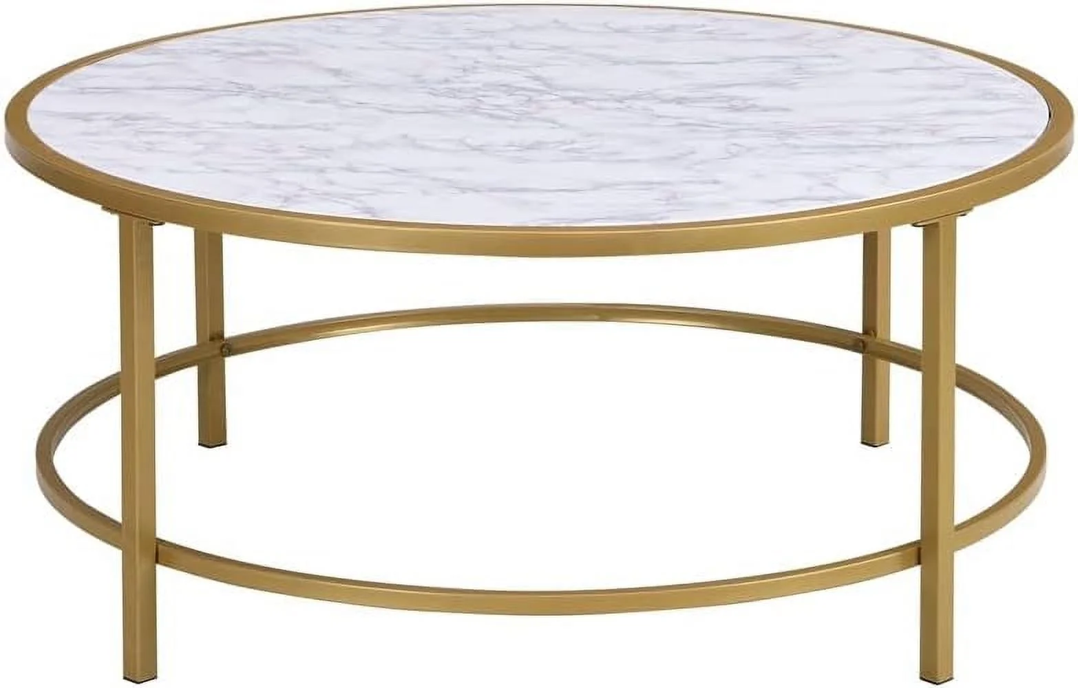 JDZHAPPYLIFE Verazano Faux Marble Top 36 in Round Coffee Table in Gold