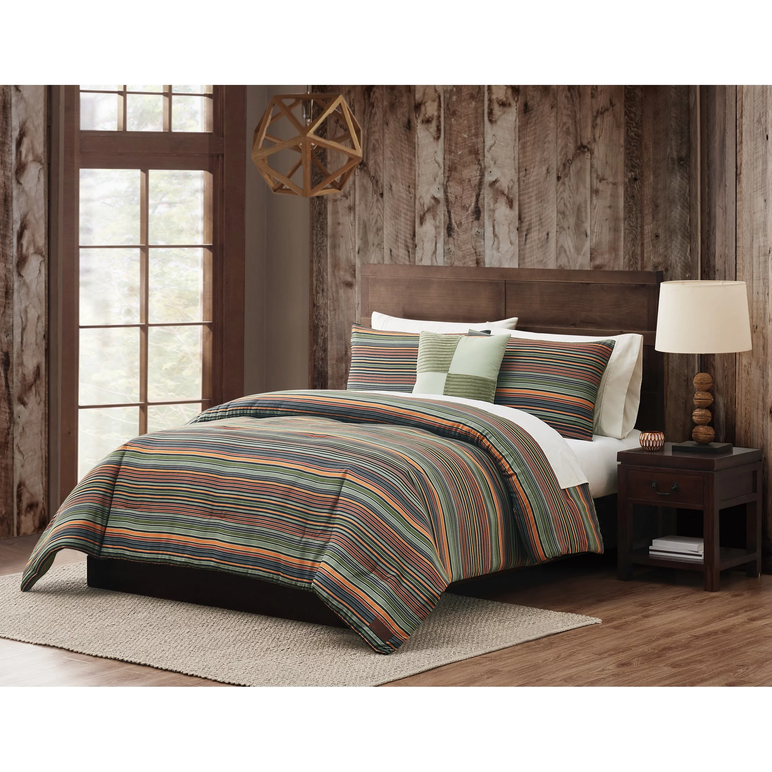 Mossy Oak Nativ Living Forest Sunrise Faux Suede Stripe Full/Queen 4 Piece Comforter Set