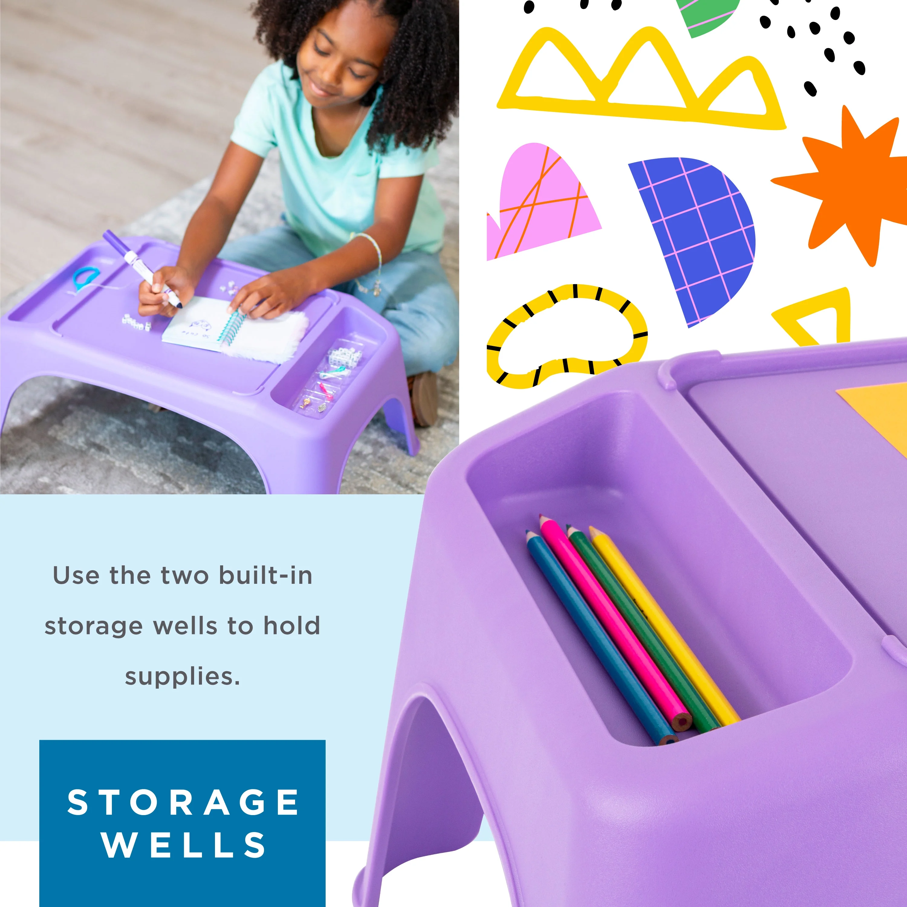 LapGear Turtle Table Kids Activity Lap Desk Tray with Storage Wells for Snacks, Play, Classroom and Sensory Toys - Pack of 8, Purple