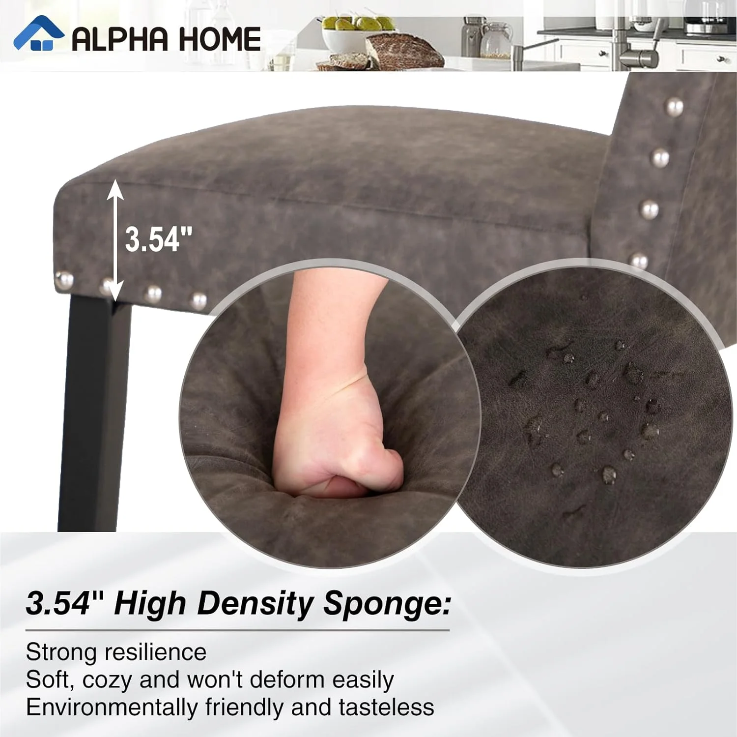 Dining Chairs Set Of 2, Upholstered Dining Room Chairs, Tufted Kitchen Chairs With Solid Wood Legs And Tall Backrest, Faux Leather Padded Parson Chairs, Grey