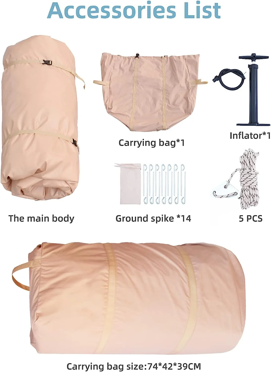 Large Glamping Tent for Camping Adult, Easy Setup Inflatable Night Club with Pump, Oxford Air Tent for Girls, 4-6 Persons, Waterproof