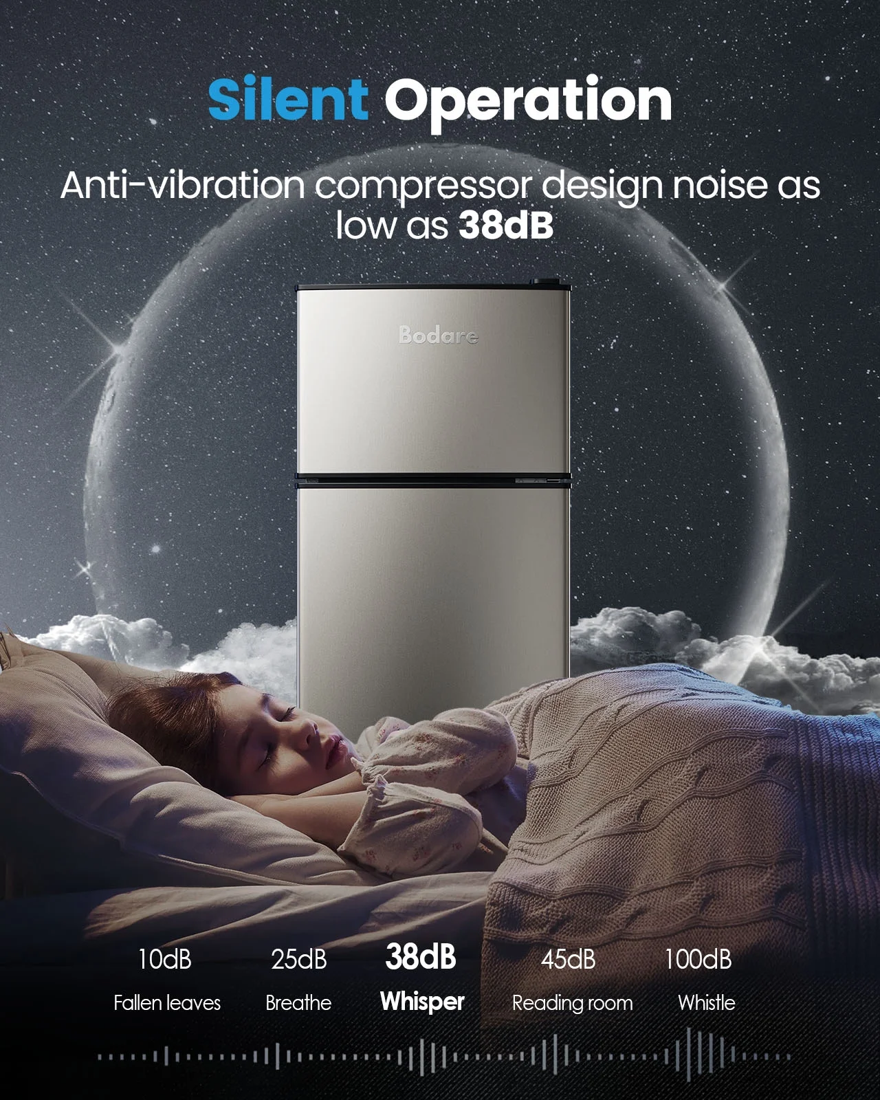 Bodare 3.2 Cubic Feet Freestanding Mini Fridge with Freezer