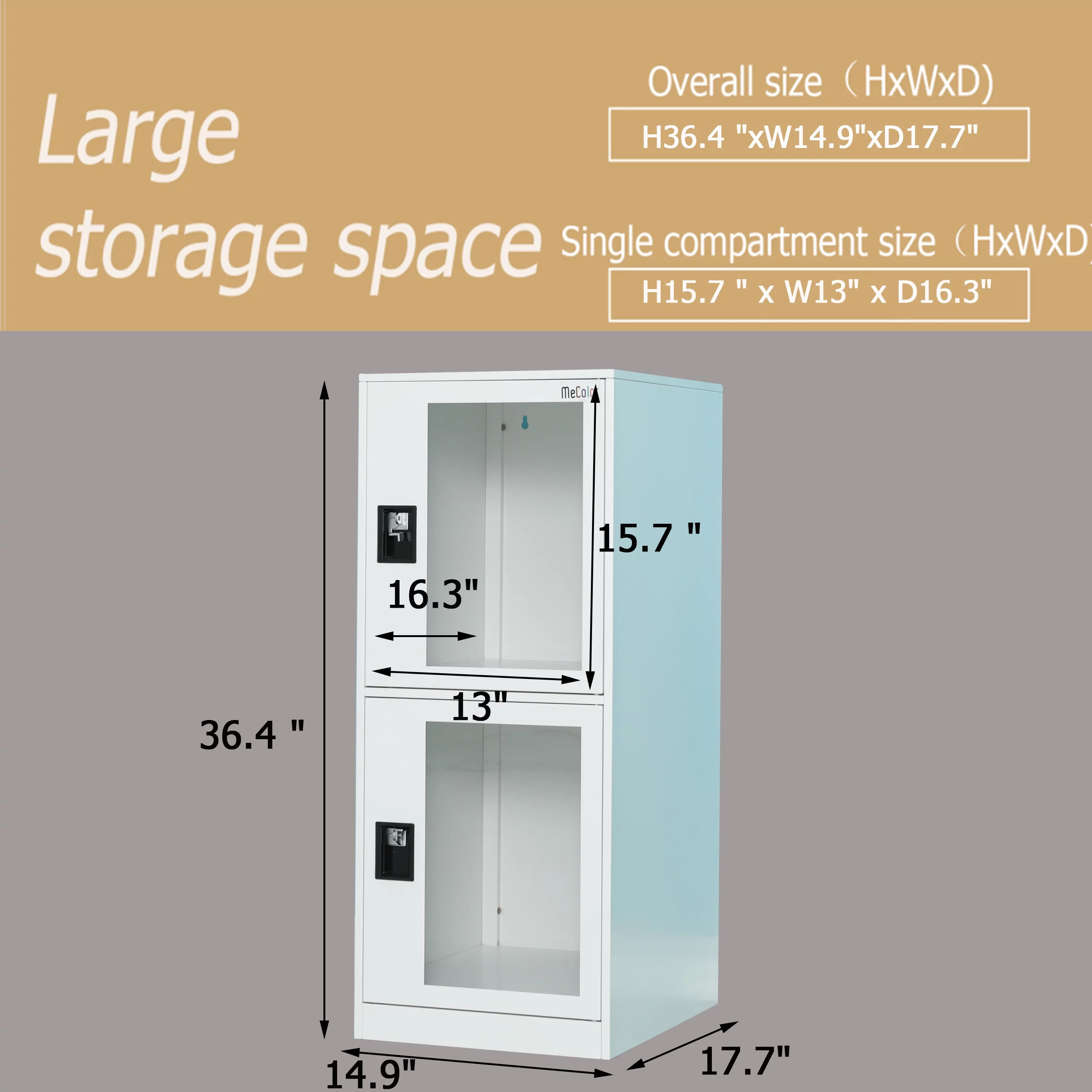 MECOLOR Vertical Single Tier Small Locker with Padlock latche Plastic clear Door 2 or 3 Compartment Storage for Employee,Home,Office file cabinet,School,Kids