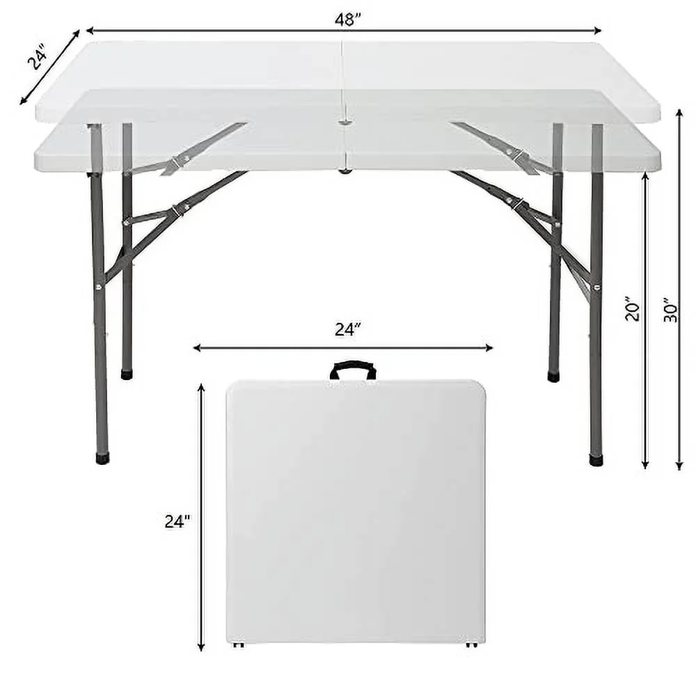 4 ft Plastic Folding Table, Indoor Outdoor Portable Heavy Duty Camping Table Wedding Event Utility Game Desk w/Handle and Steel Legs, for Picnic, Dining, Party, Office, Home (48 x 24 x 30 in) White
