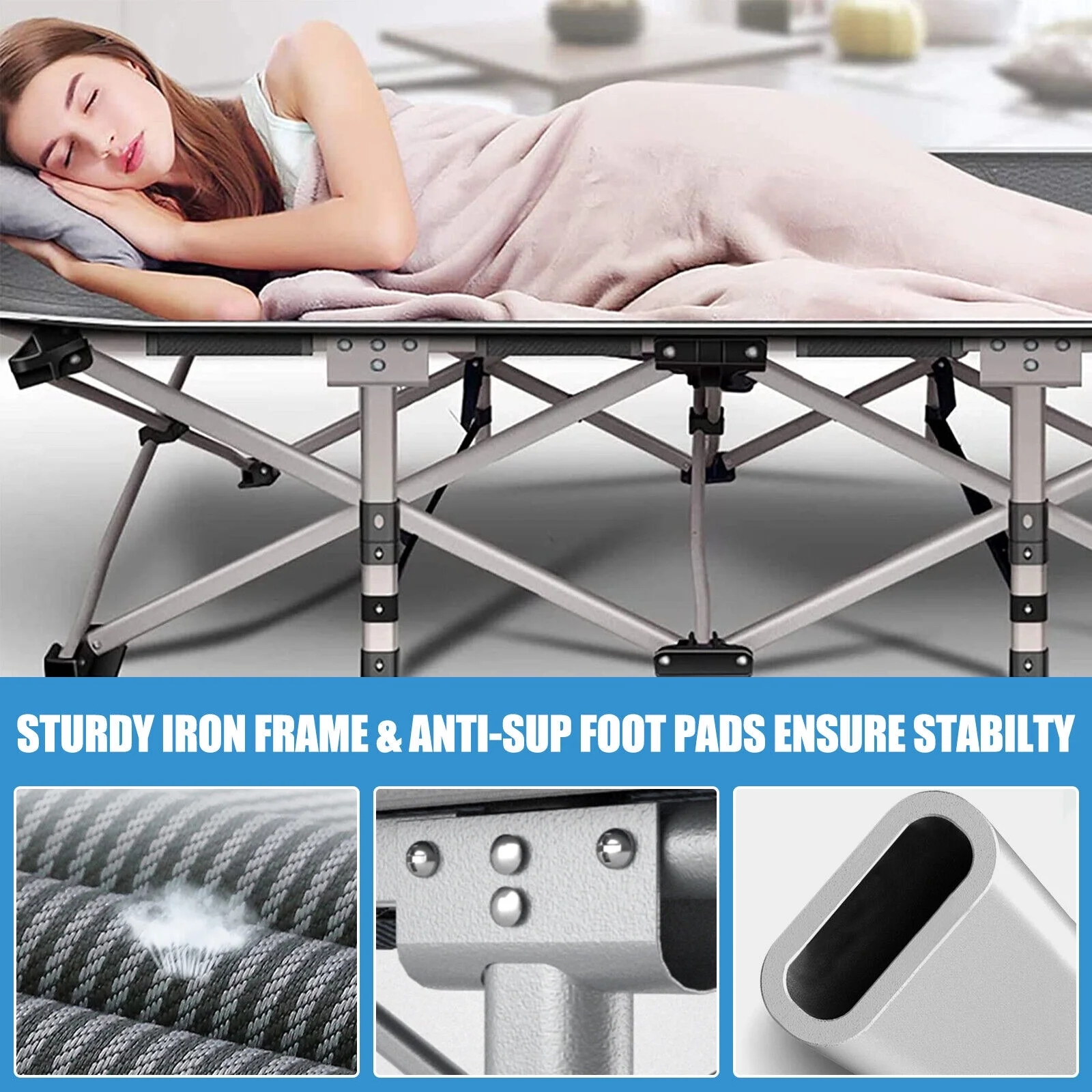 Adult Adjustable 4-Position Cots Folding Camping Cot Heavy Duty Bed  W/Mattress