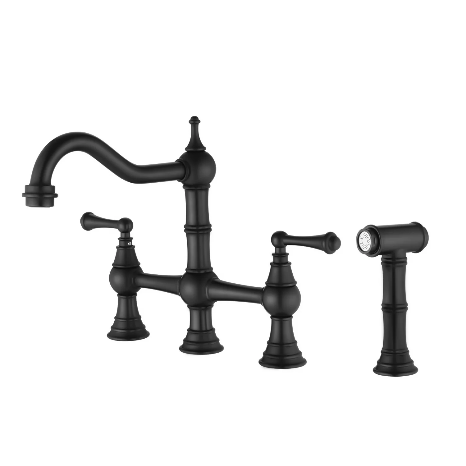 YLtoohoom Bridge Dual Handles Kitchen Faucet With Pull-Out Side Spray in