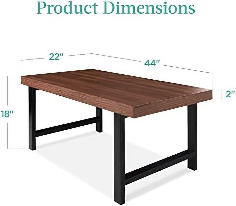 TQNJYGX 44in Modern Coffee Table Butcher Block Top Large Accent Table  Rectangular Wood Industrial Rustic Coffee Table for Living Room w/ 2in Metal Legs  3in Tabletop - Gray