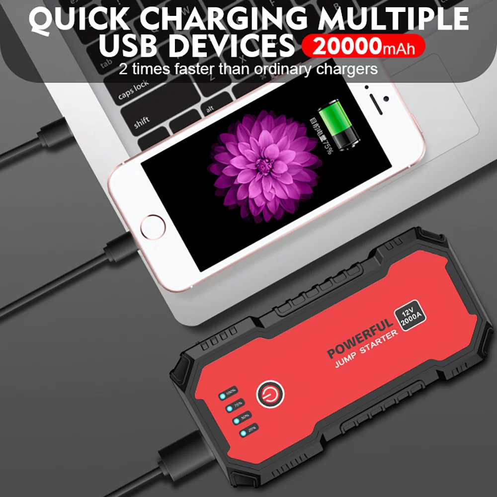 SUGIFT 2000A Car Jump Starter 12V 20000mAhwith USB Quick Charge 3.0 and Smart Clip