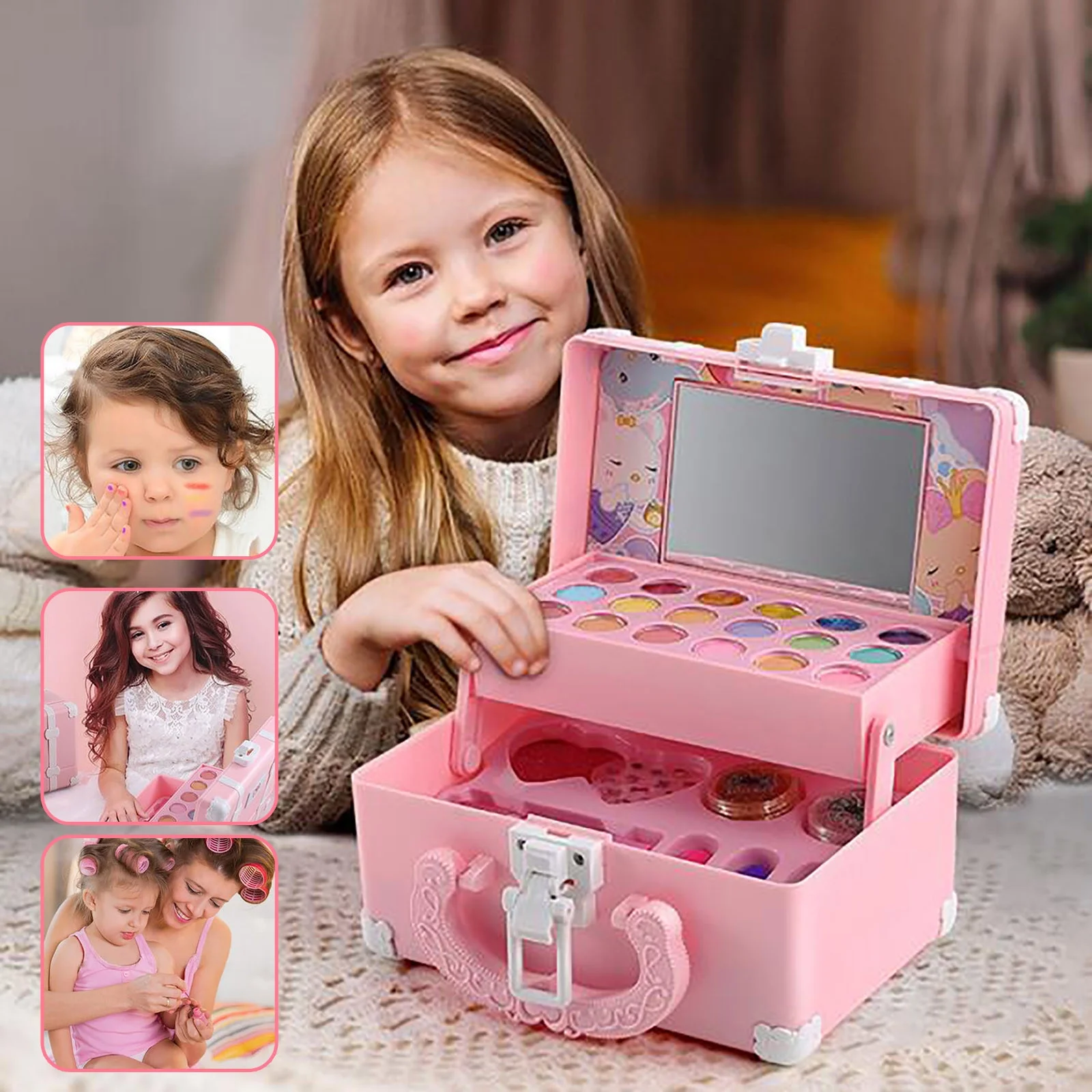 FHKOEGHS 24 X 26 X 8 Cm Children Girl Makeup Set, Dress Up Game Makeup Set, Washable Makeup Set, Real Cosmetics Toy Beauty Set With Box, Birthday Gift For Children A