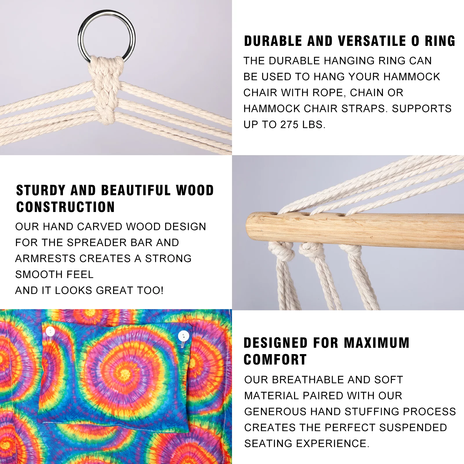 Hanging chair with Pillow & Arms-TieDye