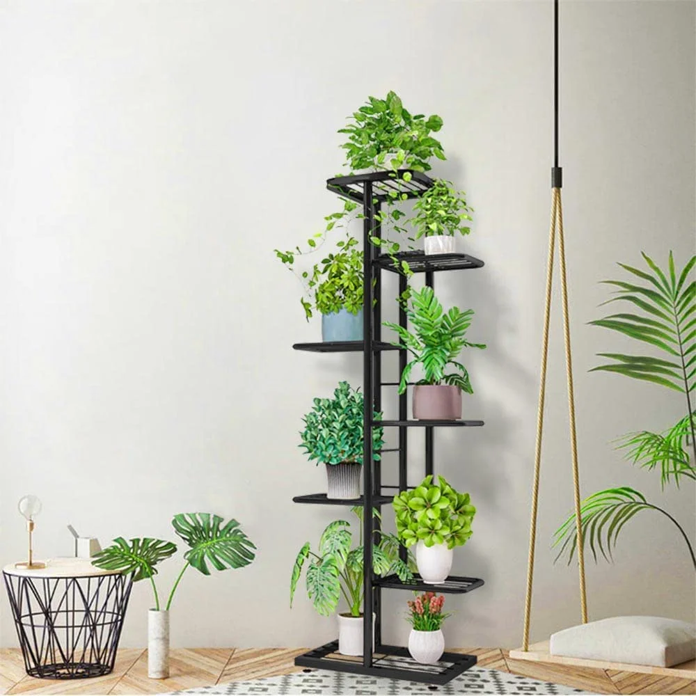 7-Tier Metal Plant Stand - Indoor/Outdoor Flower Pot Display Shelf, Charcoal Grey