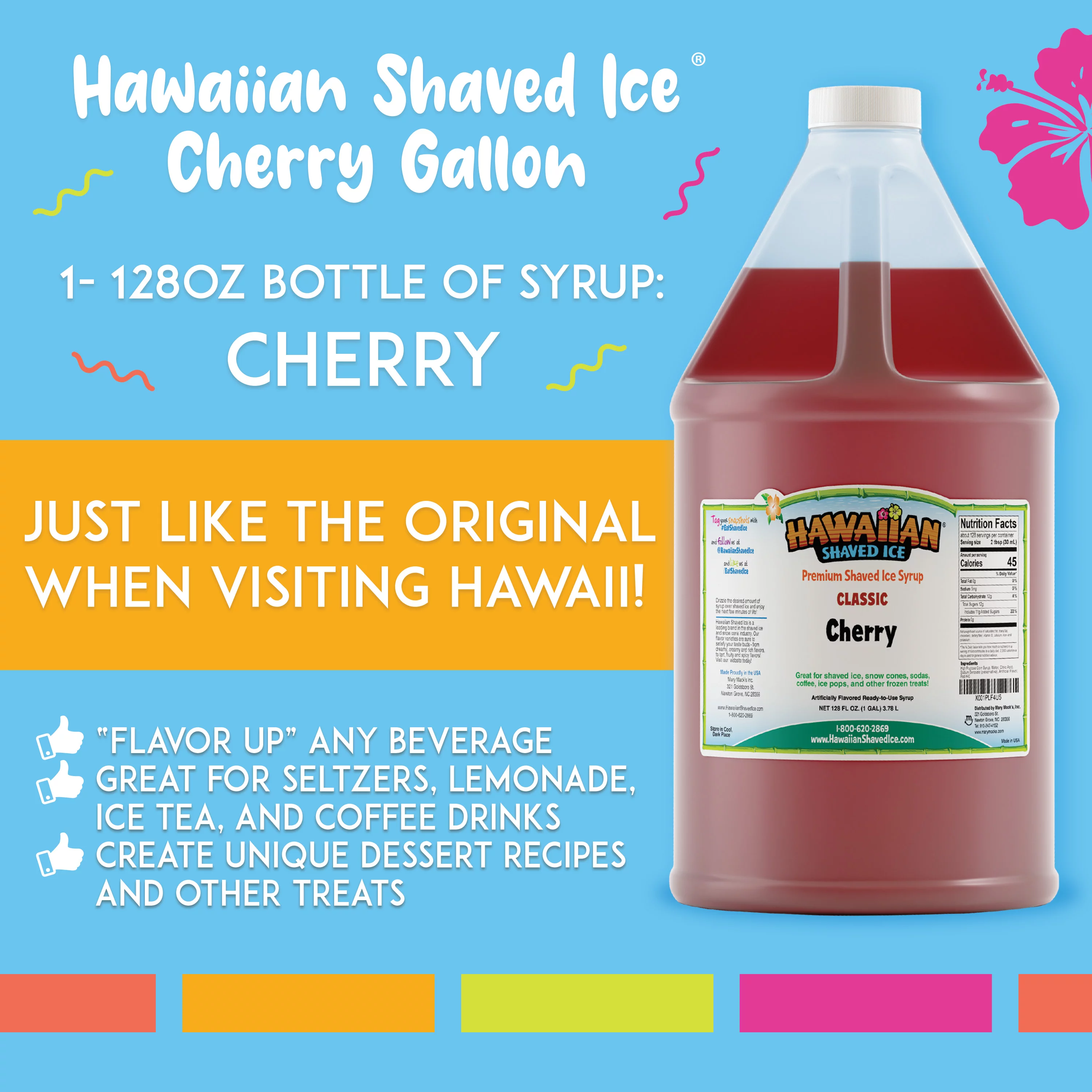 Hawaiian Shaved Ice Snow Cone Syrup - Cherry Flavor (Gallon)