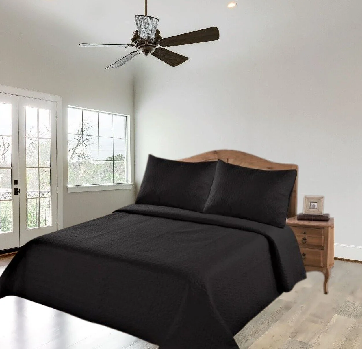 BLACK QUEEN MIDWEST MODERN 1900 COUNT MICROFIBER SOFT TOUCH LANCASTER CLOSEOUT QUILT BEDDING BEDSPREAD COVERLET PILLOW CASES SET