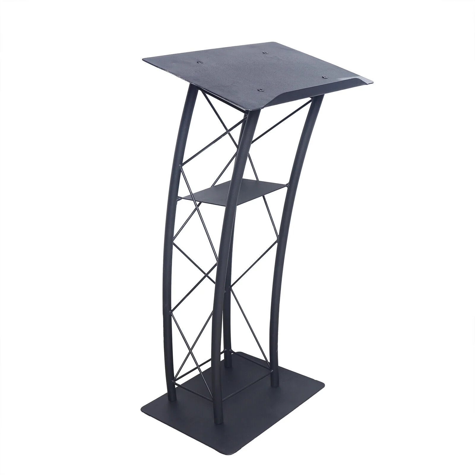 Lecture Speaking Stand Black Wrought Iron Curved Church Podium Truss Metal Wood Pulpit Presentation