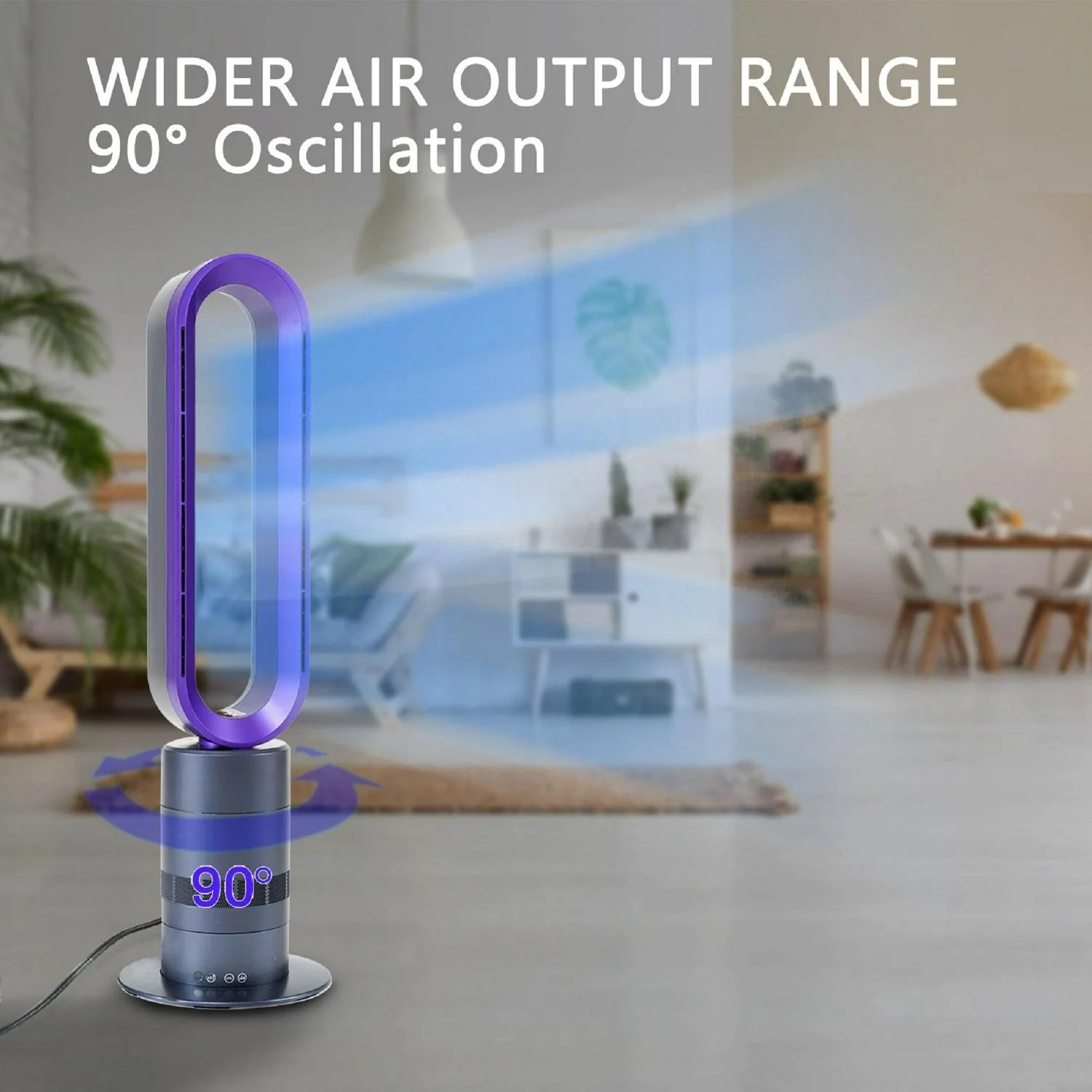 32 in. Bladeless Tower Cool Fan and Heater Fan Combo Ideal For Four Season Available Purple