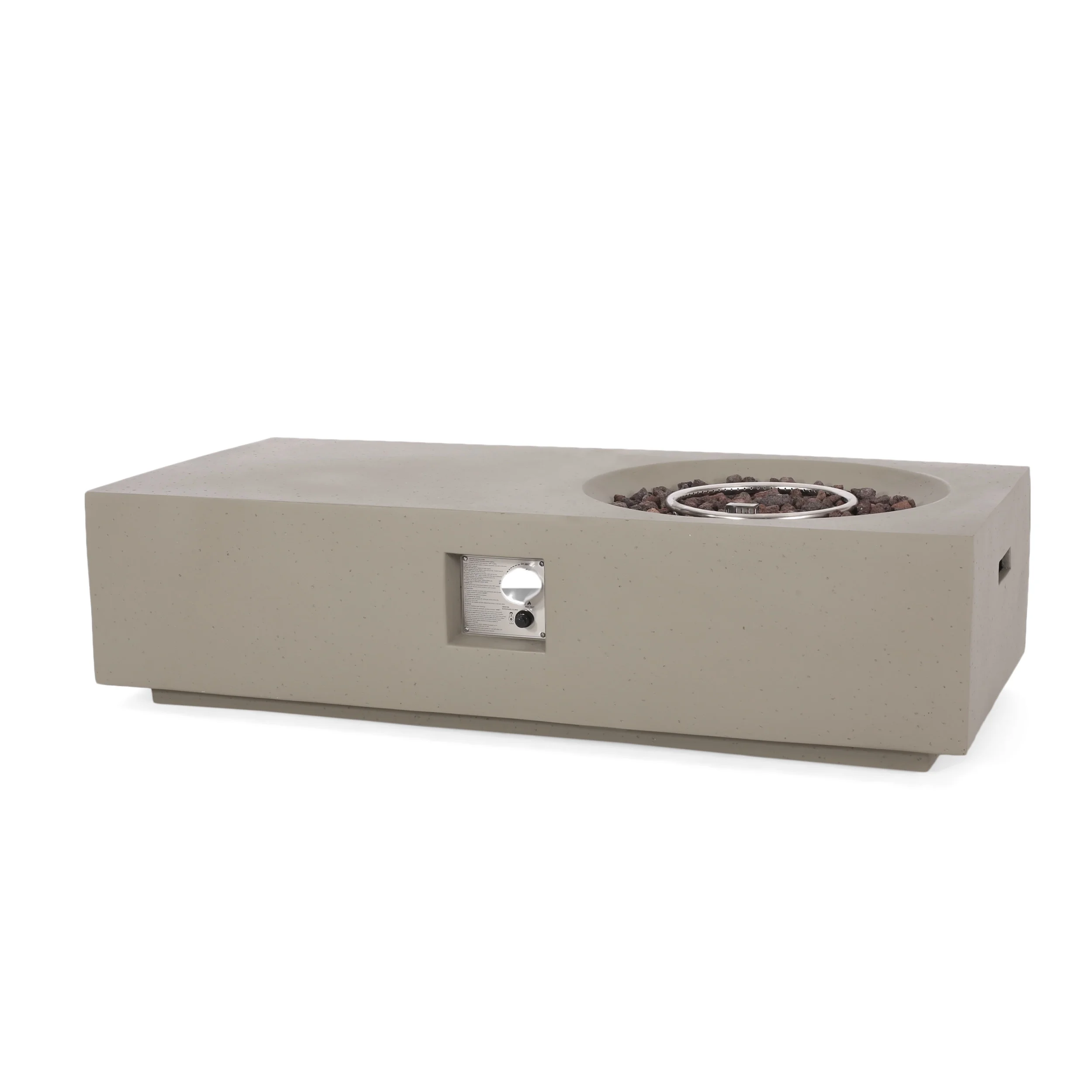 Andreson Lightweight Concrete Outdoor 50,000 BTU Rectangular Fire Pit Table (No Tank Holder), Light Gray