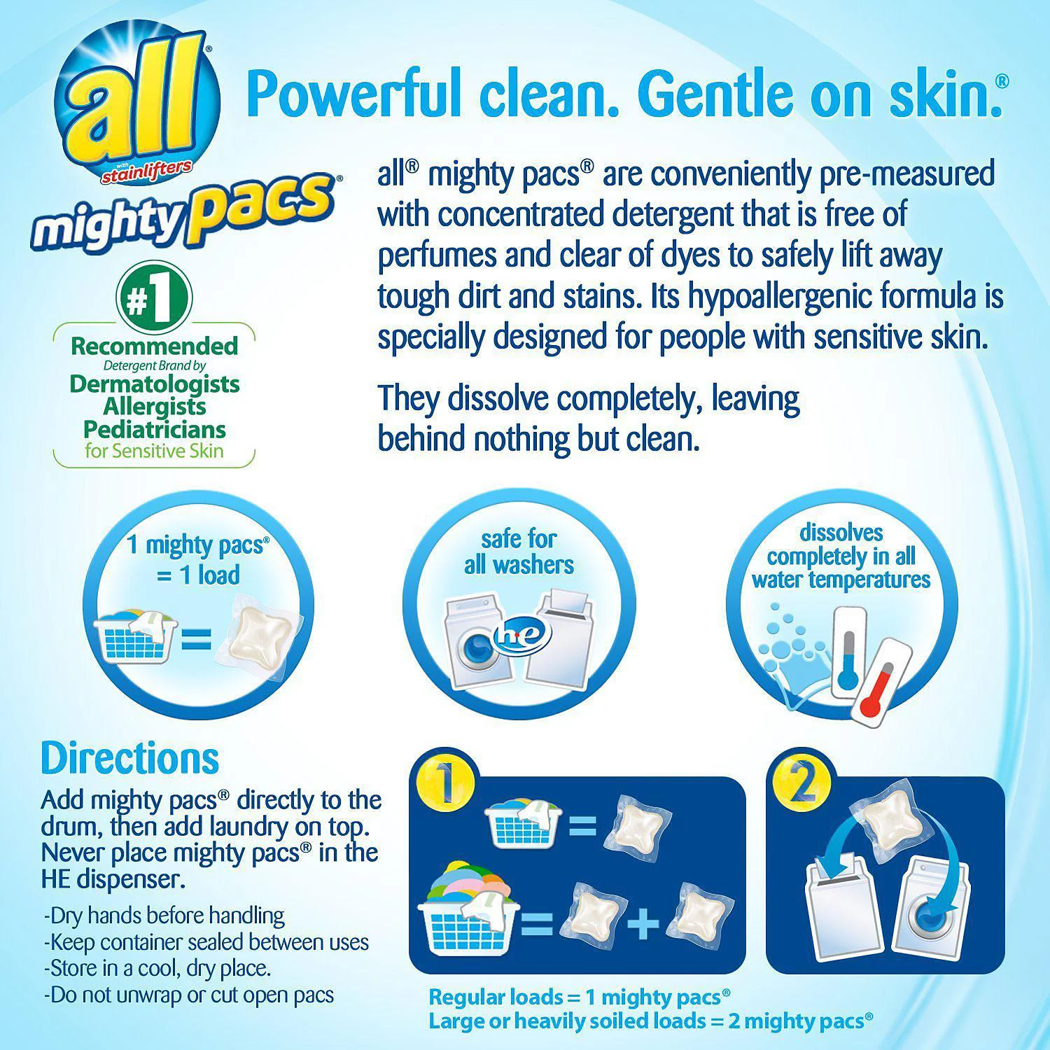 all Mighty Pacs Free and Clear Laundry Detergent, 120 Loads