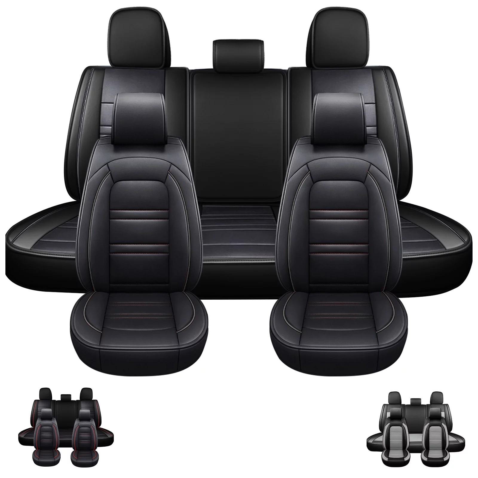 For 2009-2014 Ford F150 5 Seats Truck Car Seat Covers Waterproof Pu Leather Cushion Protector Black