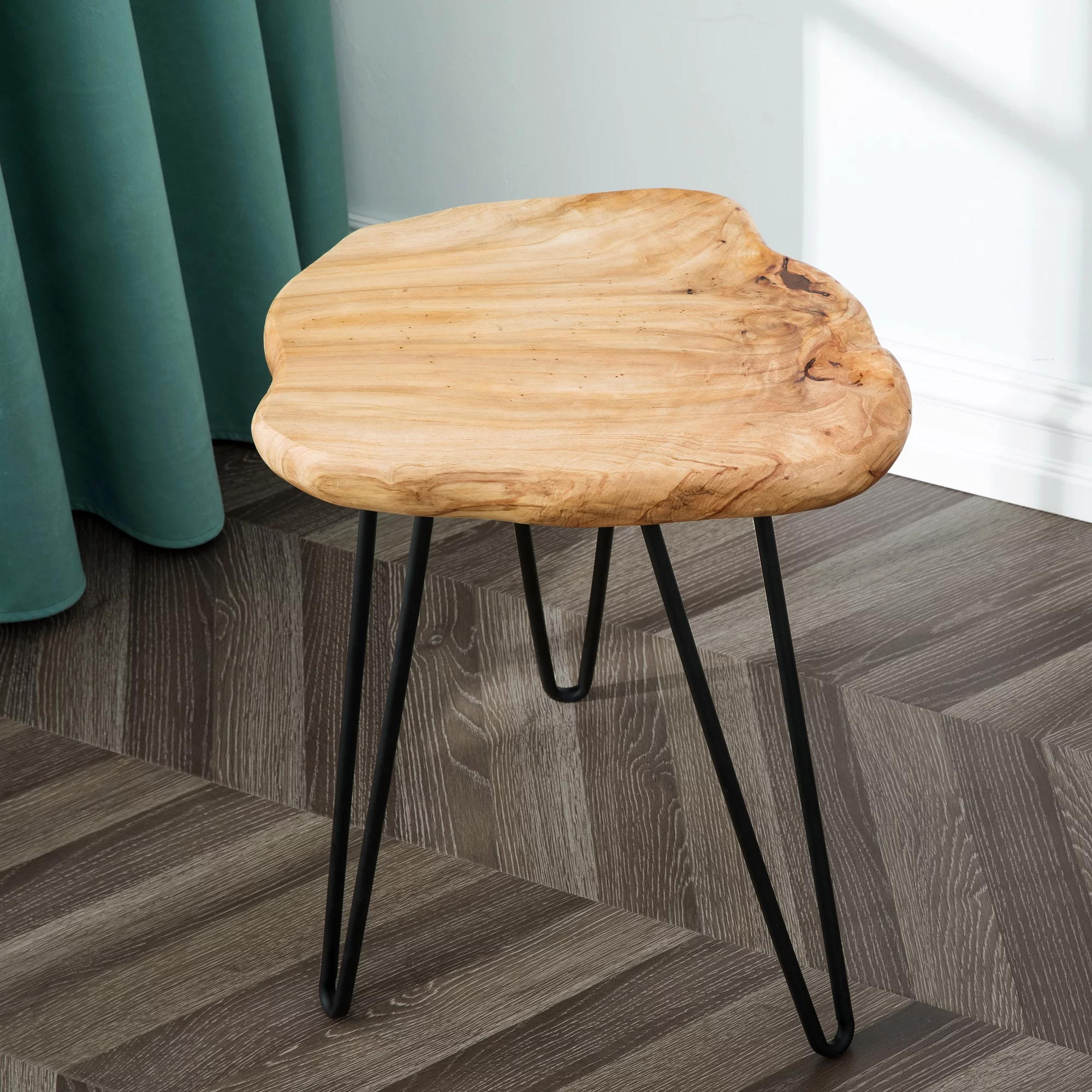 Greenage Cedar Roots Naturally Shaped Side Table Small Stool and Stand with 3 Hairpin Legs, 12