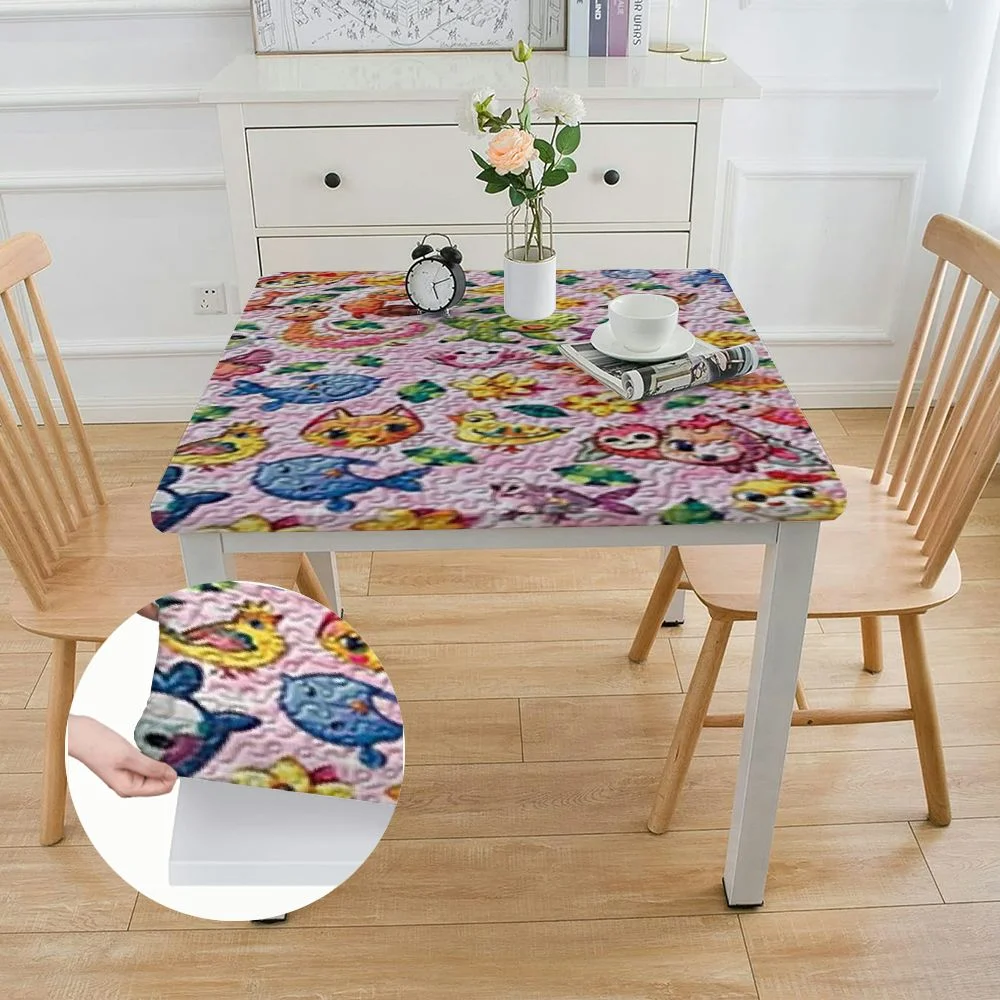 Ulloord Elastic Edged Tablecloth, Infant Toys Rubber Ducks Pacifiers with Washable Spill Proof Table Cover, for Restaurants Picnic Patio Party Table Decor white