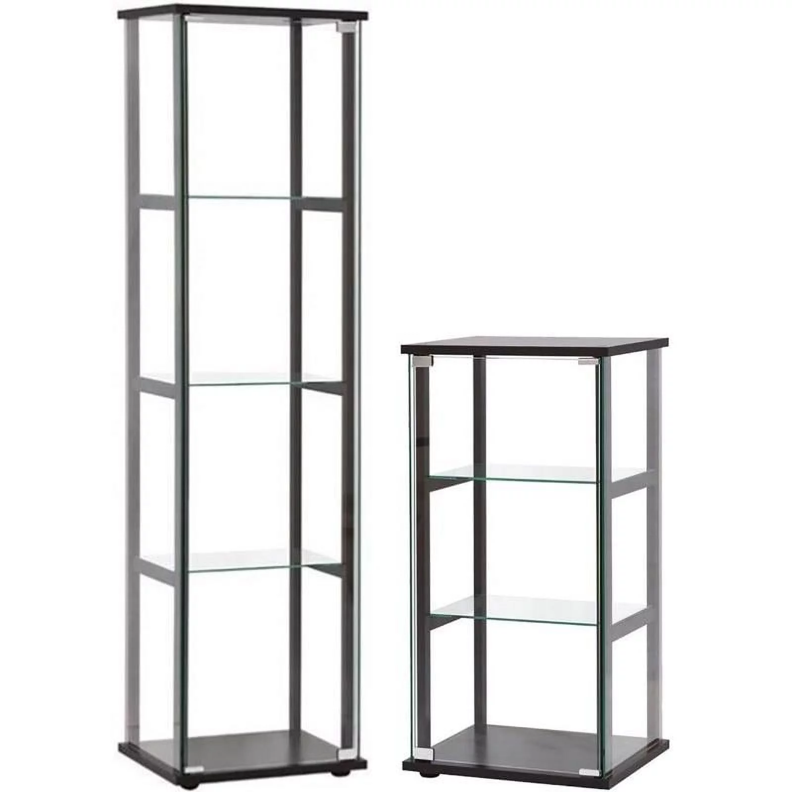 Home Square 2 Piece Glass Curio Cabinet Set with 4 Shelf and 3 Shelf in Black