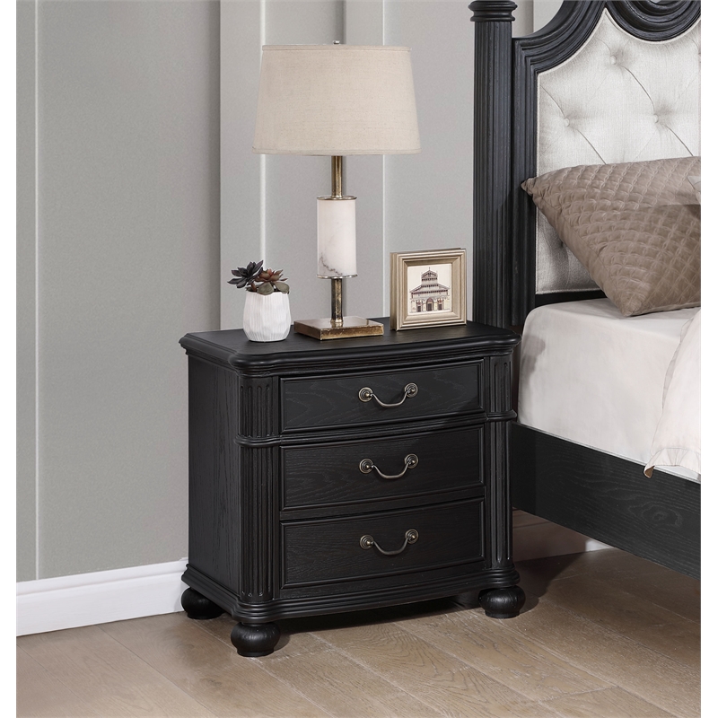 Pemberly Row Traditional 3-drawer Wood Nightstand Bedside Table Black