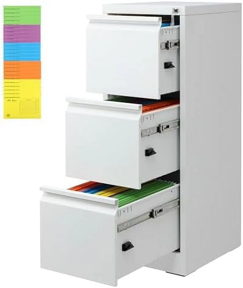 ZFGSUIJN 3 Drawer Lateral File Cabinet with Lock  Metal Filing Cabinets for Home Office  Heavy Duty  Cabinet for Hanging Files A4/Letter/Legal Size with 25 Legal folders  Assembly Require