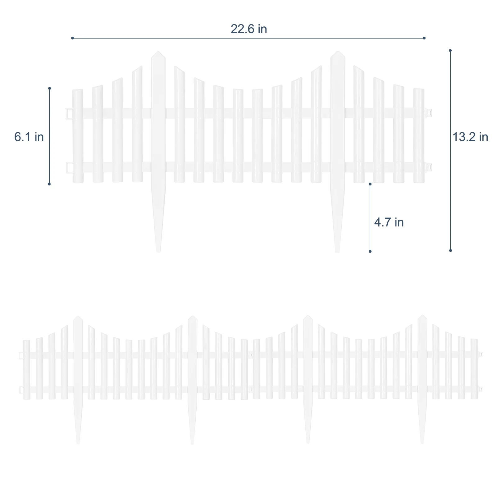 Plastic Decorative Garden Fence, 13.2 in (H) x 22.5 FT (L) Outdoor Patio Garden Animal Barrier White
