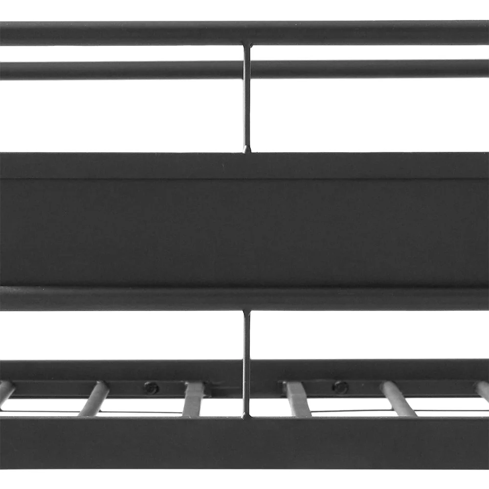Full over Queen Bunk bed with Ladder and Guardrail in Sandy Black, Metal Frame, Space-Saving Design