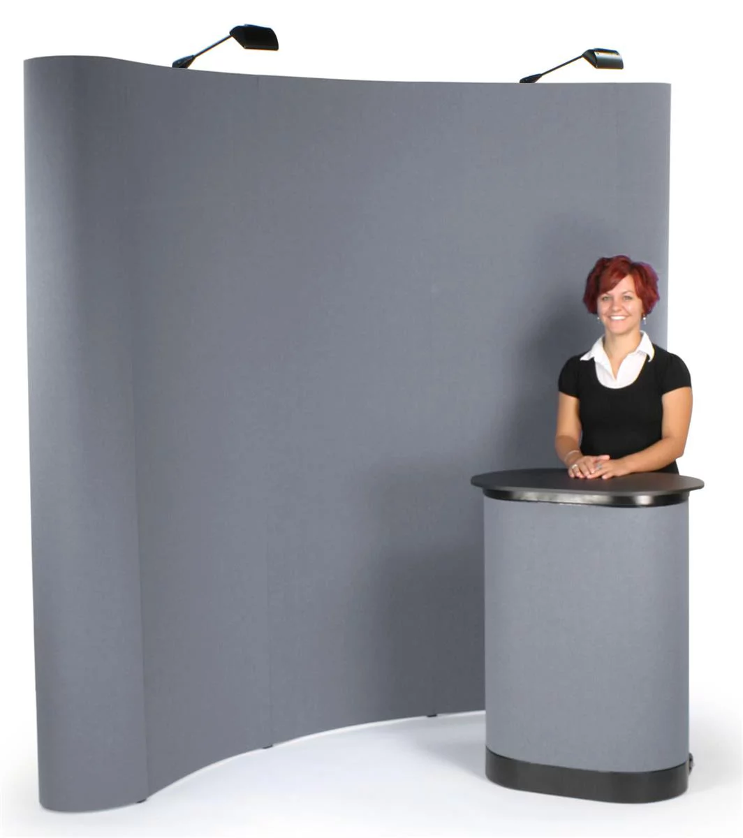 Popup Display, Curved 8ft Wall - Gray Hook & Loop Receptive Fabric (TEPUVF8GR)
